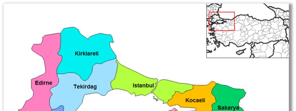 1. PLANLAMA ALANININ KONUMU ve GENEL ÖZELLİKLERİ 1.1. ÜLKE VE BÖLGESİNDEKİ YERİ HARİTA 1: MARMARA BÖLGESİ İLLERİ Yüzölçümü 14.