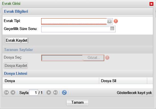 Sayfa ilk açıldığında sadece Evrak Bilgileri bölümü aktiftir.