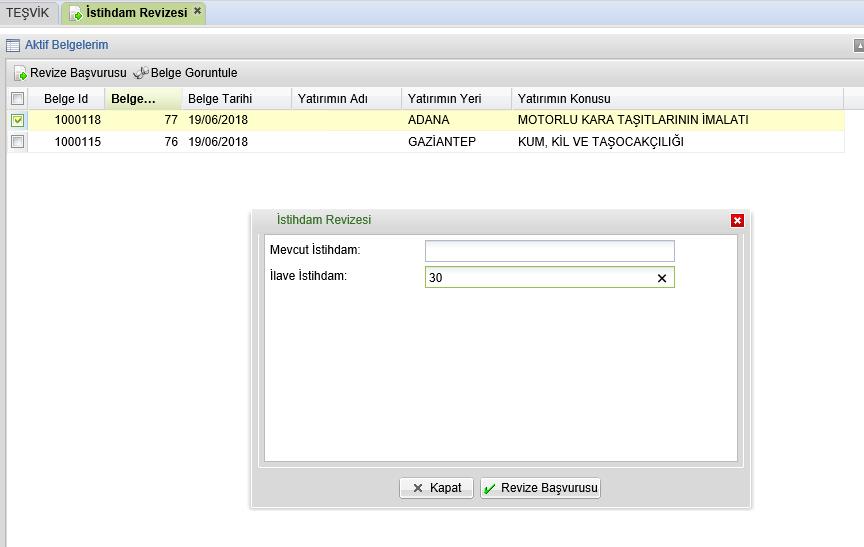 46 Revize Başvurusu butonu tıklandığında ekrana aşağıda yer alan görüntü gelir.
