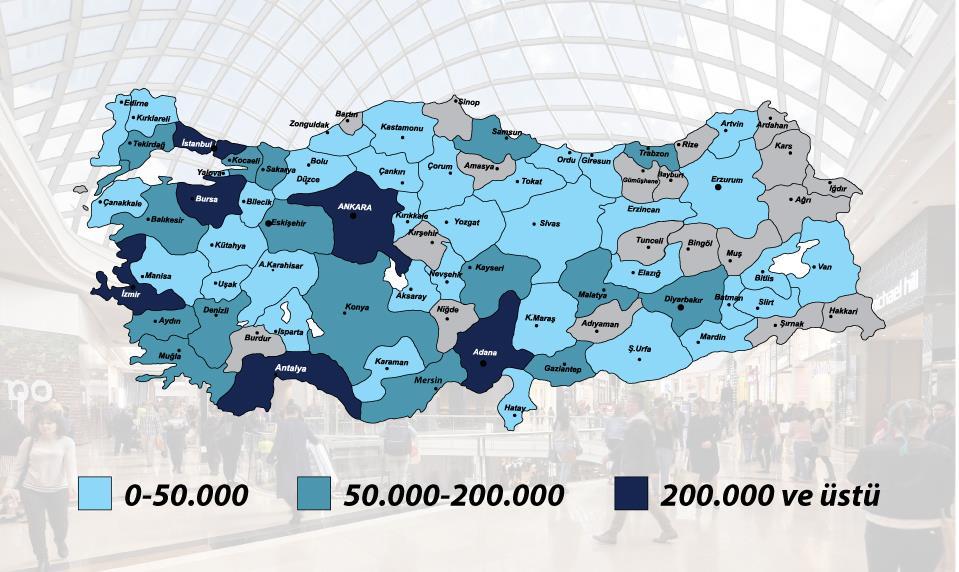 TÜRKİYE AVM YOĞUNLUK HARİTASI Kiralanabilir alanlar (m