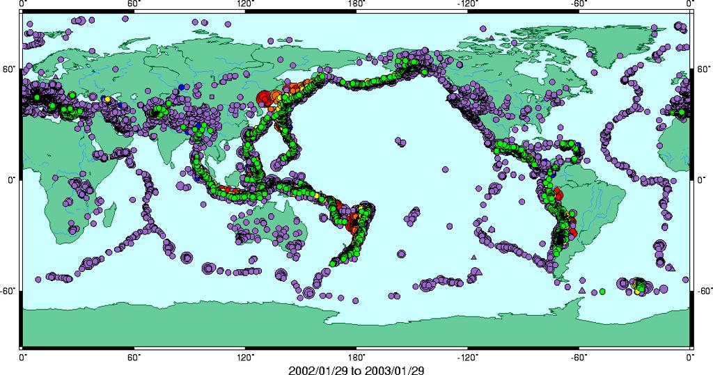 2002 ile 2003 yılları arasında küresel deprem istasyon ağları tarafından dış