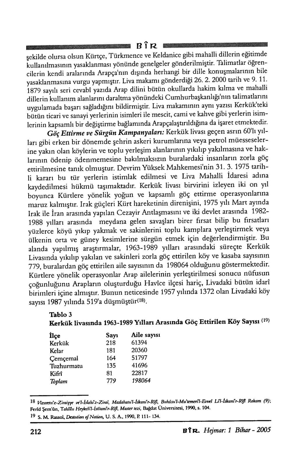 BÎR şekilde olursa olsun Kürtçe, Türkmence ve Keldanice gibi mahalli dillerin eğitimde kullanılmasının yasaklanması yönünde genelgeler gönderilmiştir.