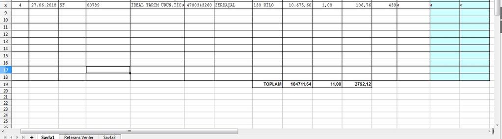 belirtilen klasöre Maliye Bakanlığı nın istediği formatta Excel dosyası oluşturulur.