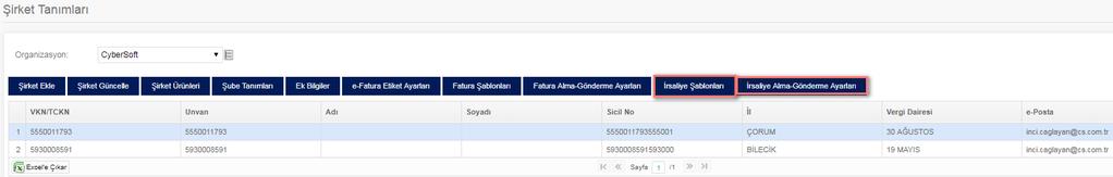 3.1. Şirket Tanımları Şirket tanımları ekranından bulunan İrsaliye Alama Gönderme Ayarları düğmesi ile gelen ve giden irsaliyeler için ayarlar tanımlanabilir.