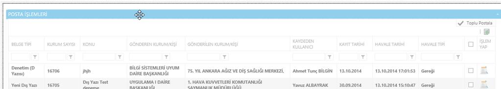 Butonu aracılığıyla, kullanıcılar için hazırlanmış olan EBYS Kullanıcı Kılavuzuna ulaşılır. Buton aracılığı ile bilgilendirme liste ekranına ulaşılır.