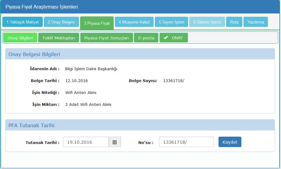 3.Piyasa Fiyat İşlemleri Onay Bilgileri: Onay Belgesi bilgileri