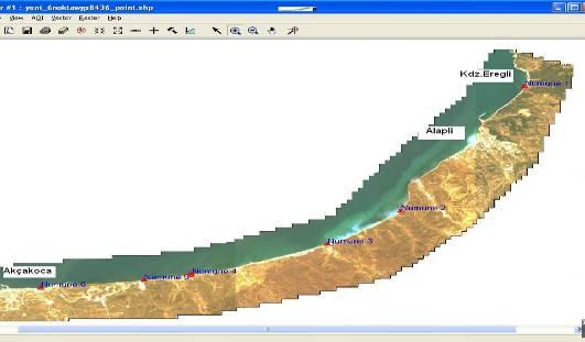 6. Ulusal Kıyı Mühendisliği Sempozyumu 363 Bu çalışmaya uygun olarak yüksek çözünürlüklü Ikonos uydu görüntüleri temin edilmiş ve uydu görüntüleri rektifikasyon işlemi neticesinde belirli koordinat
