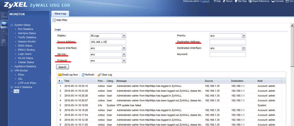 LOG Menülerinin Kullanımı 73 destination (hedef) adres kısmına bu IP yi yazarak sadece