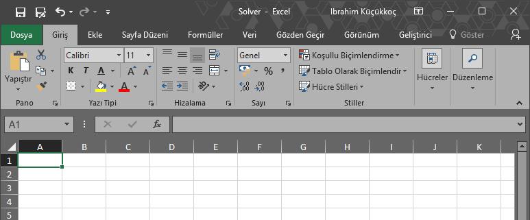 Excel Solver Kurulumu ve Kullanımı Solver eklentisi, Excel ile birlikte gelen bir araçtır fakat kullanabilmek için öncelikle Excel de Dosya -> Seçenekler-> Eklentiler yolu
