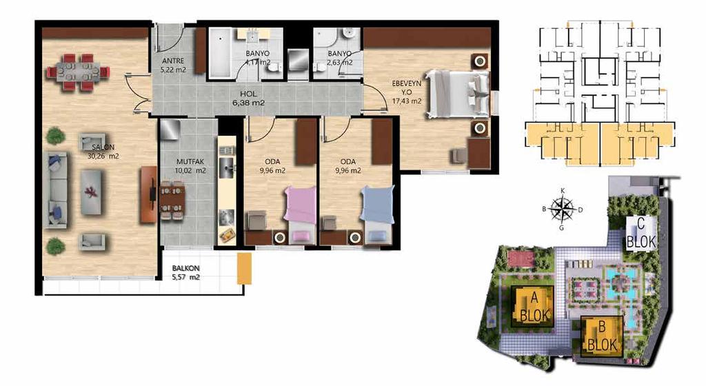 3+1 Satılabilir Brüt Alan 154.92 m² Net 101.