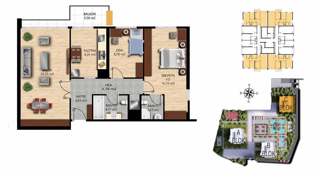 2+1 C Satılabilir Brüt Alan 120.09 m² Net 79.