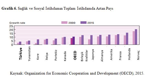 Uluslararası Karşılaştırmalı Türkiye de Sağlıkta İnsan Kaynakları Veriler kapsamında sağlık ve sosyal istihdamın toplam