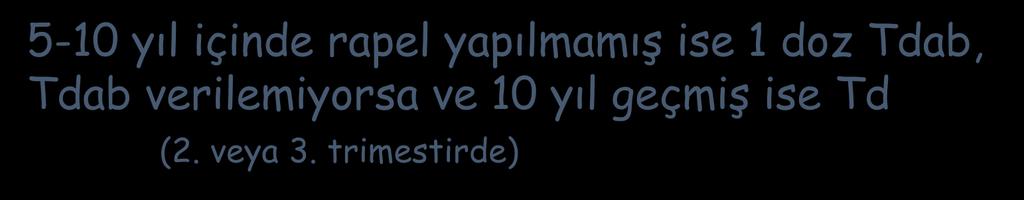 Gebelerde Önerilen Aşılar Td bağışıklaması tam olan gebelerde: 27-36.