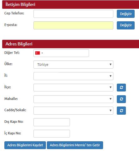 İletişim Bilgileri İletişim ve adres bilgilerinin girildiği paneldir.