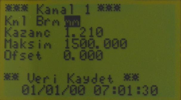 1.5. Kalibre Değerlerinin Girilmesi Kanala takılı olan sensörün istenen bir değerde veri alması ve sensörün cihazı doğru bir şekilde okumasını sağlamaktadır.