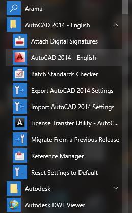 AUTOCAD2014 i Başlatmak AutoCAD Programını Başlatmak AutoCAD aşağıdaki yöntemlerden biri ile başlatılabilir.