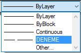Specify ending point for line definition: Select objects: Specify opposite corner: 2 found Select objects: Linetype "DENEME"