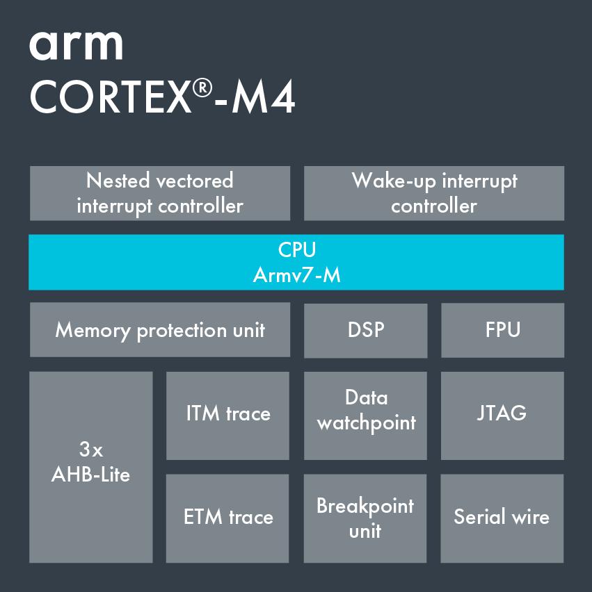 Arm Cortex-M4 Çekirdeği CPU MPU (Memory Protection Unit) NVIC (Nested interrupts with priority) FPU
