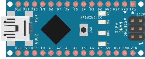 Arduino Nano üzerinde 14 tane Dijital Giriş/Çıkış (6 tanesi PWM Çıkış olarak kullanılabilen) pini ve 8 tane analog giriş pini bulunmaktadır.
