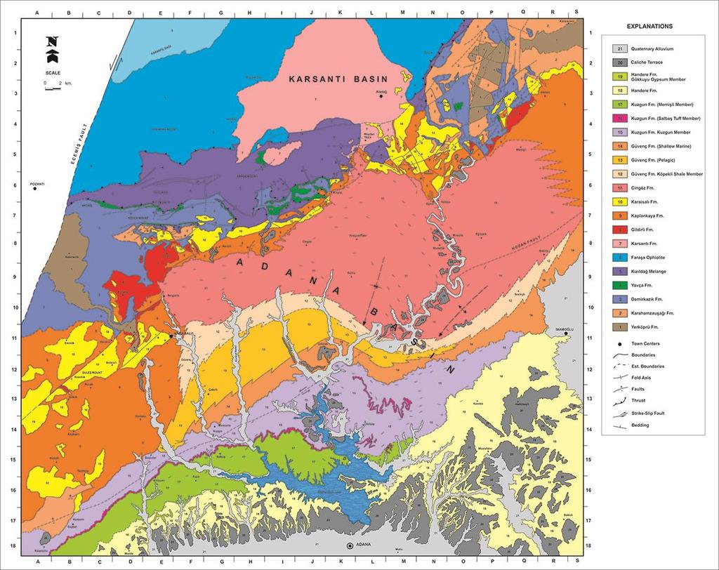 1:100 000 ölçekli Açınsama Nitelikli Türkiye Jeoloji Haritaları Serisi Kozan-K20 Paftasından yararlanılarak hazırlanmıştır.