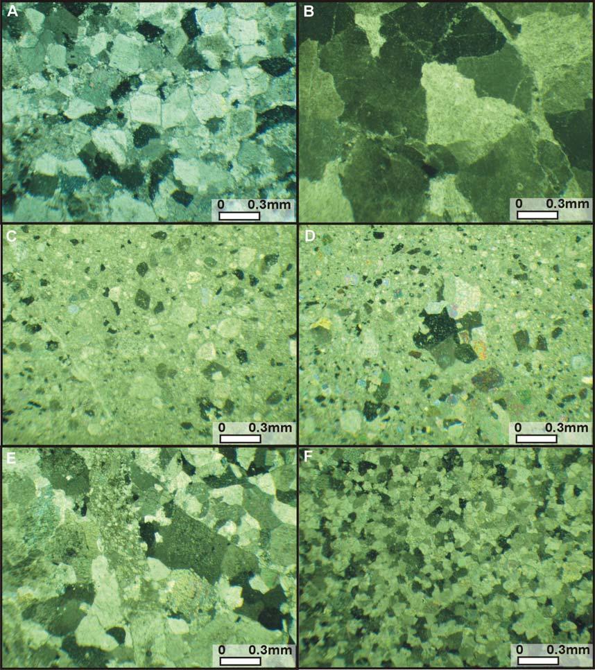 Şekil 4.17. İri kristalli dolomitlerin incekesitlerinden mikroskobik görünüm (Çift nikol.