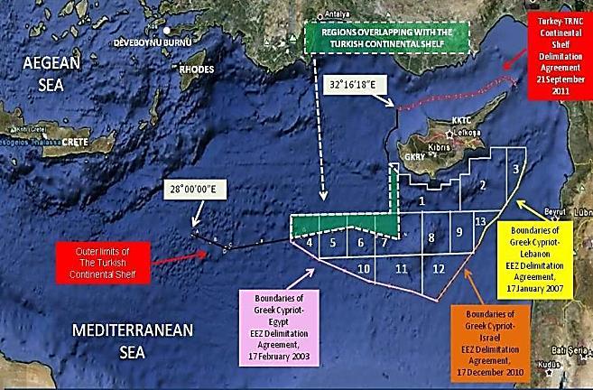 Geçtiğimiz yıllarda, doğu Akdeniz bölgesinde yeralan Mısır, İsrail, Lübnan, Suriye ve Güney Kıbrıs Münhasır Ekonomik Bölge-MEB (Exclusive Economic Zone-EEZ) anlaşmaları yaparak deniz alanlarını