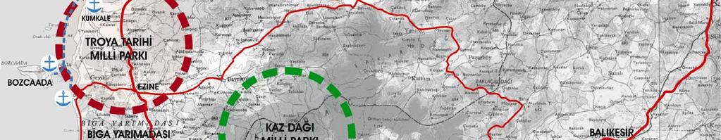 Kuş Cenneti adı verilen Manyas Kuş Milli Parkı gelmektedir. Ulaşım Ağındaki Yeri Şekil 3.01 Bölgedeki Konum ve Ulaşım Ağı (Hrt Gn. Md.