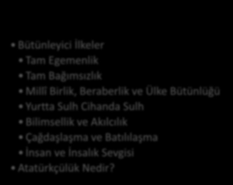 HEDEFLER İÇİNDEKİLER BÜTÜNLEYİCİ İLKELER Bütünleyici İlkeler