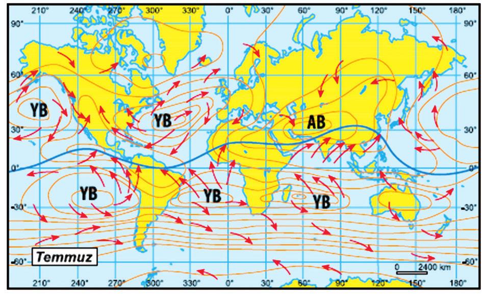 Test 02 7. 1. E 9. Aşağıda iki farklı alana ait izobar haritaları verilmiştir. 0 0m 990 m b 2. C 3. C 4. D 5. C 6. E 7. C 8. D 9. E. A Aşağıdaki haritada Dünya Temmuz ayı basınç dağılışı verilmiştir.