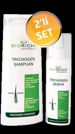 Uygulama sürecinde başka sabun veya şampuan kullanılmamalıdır. Biorichi Trichogen Serum 100 ml Saçları güçlendirir.