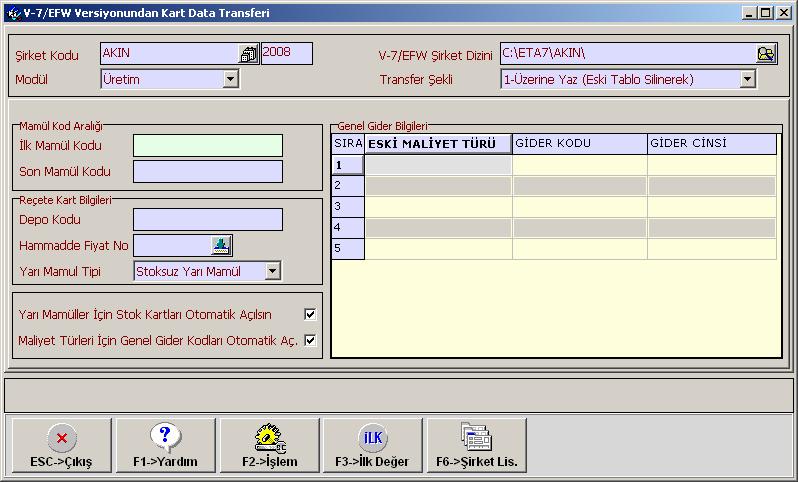 Ekran 6 da Transfer Tipi: Đlk olarak 1-Üzerinde Çalışılan Ay transfer edilir. Sonrasında Transfer Şekli parametresi 2-Đlave Ederek seçilerek Geçmiş Aylar transfer edilir. f.