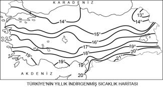 İklim Bilgisi Soru Aşağıdaki haritada Türkiye nin yıllık indirgenmiş izoterm haritası verilmiştir.