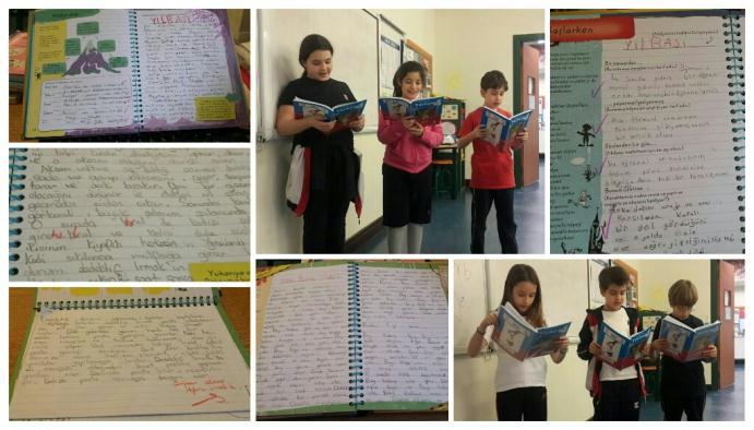 Türkçe dersinde Genç Yazarların Seyir Defteri adlı kitabımızdan çalışmalar yaparak hikayenin bölümlerini,