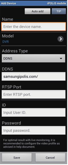 DDNS : Samsung ipolis DDNS kullanıyorsanız, daha önce yazdığınız DDNS Ana Bilgisayar Adresini girin. (Sayfa 6, 7) www.samsungipolis.