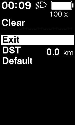 Bölüm 4 BİSİKLET BİLGİSAYARI EKRANI VE AYARI Ayarların değiştirilmesi Clear (Sil) Yolculuk mesafesini silin. Ya da ekranı varsayılan ayara döndürün.