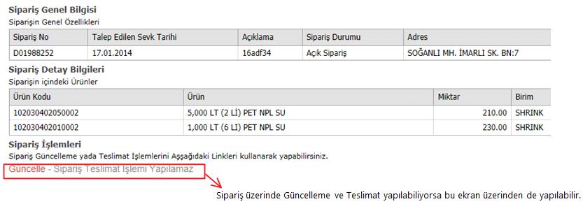 Teslim Edilemedi/Alınamadı = Bir sebepten ötürü teslim alınmamış olan sevkiyat. Şartlı Teslim = Şartlı teslim alınmış sevkiyat. (eksik, hasarlı vb.) Teslim Edildi = Sorunsuz teslim alınmış sevkiyat.