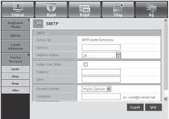 web görüntüleyici Posta Servisi Bir olay meydana geldiğinde postayı gönderecek olan SMTP sunucusunu
