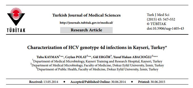 *NS5B gen bölgesinin dizi analizi sonucunda HCV genotip 4d, *İzolatların