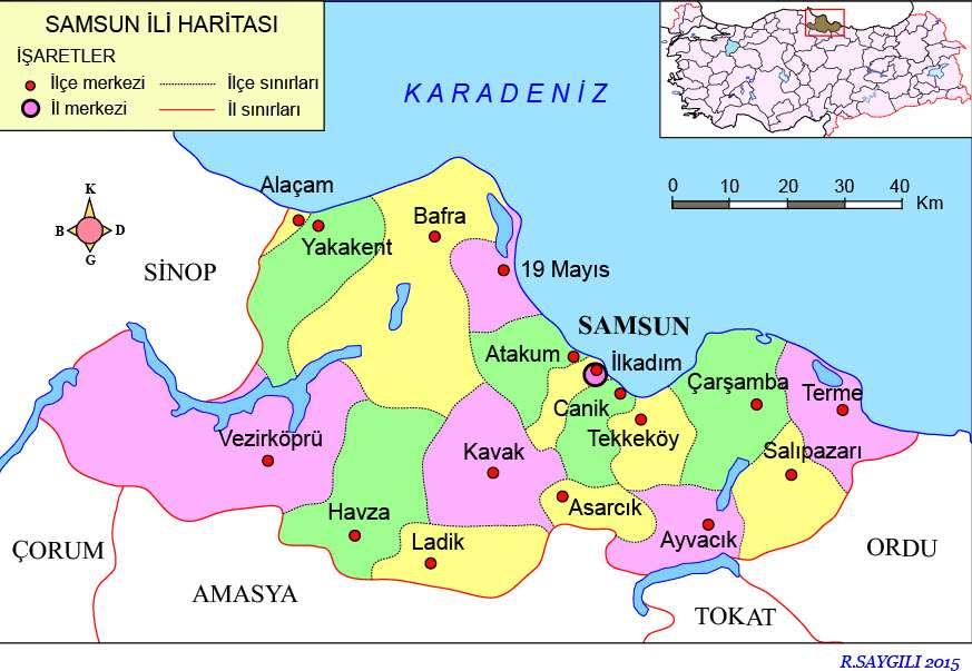 HAVZA İLÇESİ İç Anadolu ve Doğu Anadolu bölgelerini Karadeniz Bölgesi ne bağlayan yolların kesişme bölgesinde bulunan ilçenin, kuzeyinde Bafra, güneyinde Suluova, doğusunda Kavak, batısında