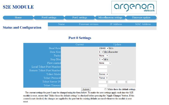 2- Port0 veya Port1 Settings menüsüne tıkladığınızda, birinci sütunda portun güncel değerleri görünür.