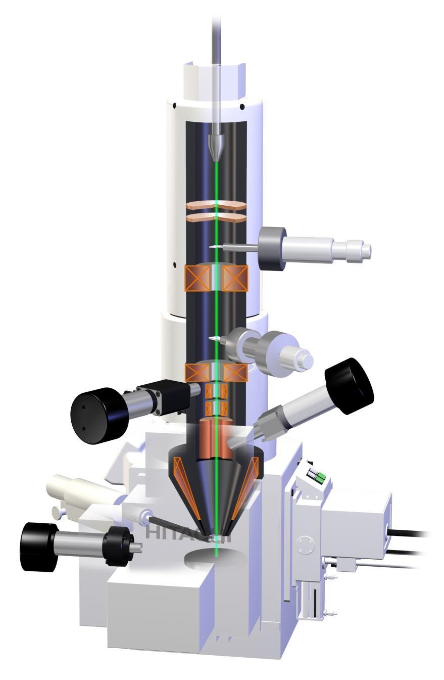 Çalışma Prensibi Optik Kolon, Numune Hücresi ve Görüntüleme Sistemi Optik kolon; elektron demetinin kaynagı olan elektron tabancası, elektronları numuneye dogru hızlandırmak için yüksek gerilimin