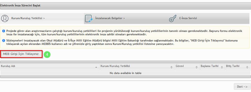 3- Sözleşmeleri e- imza ile imzalayacak olan Okul Müdürü ve İl / İlçe Milli Eğitim Müdürü Bilgisinin MEBBİS sisteminden getirilebilmesi için MEB