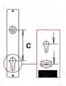 Kapılar: A = 8mm Dış Kapılar: A = 8,10 mm Pencereler: «tek açılım» B = 7mm Kol deliği merkezi ile barel deliği merkezi mesafesi Dış Kapılar: C = 92mm, 85mm, 72mm İç Kapılar: C = 85mm, 72mm Bireysel