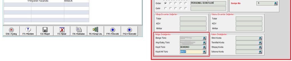 tanımlanmalıdır. Daha sonra Bordro/İşletme entegrasyonu yapılabilir.