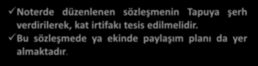 İNŞAAT Sözleşmenin maliyetleri Noterde düzenlenen sözleşmenin Tapuya şerh verdirilerek,