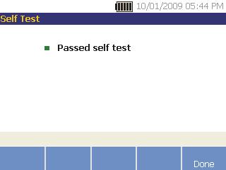 Kendi kendini test seçeneğini belirlediğinizde, Test Cihazı bir test modülü çalıştırır ve ardından kendi kendini test sonuçlarını başarılı veya başarısız olarak gösterir.