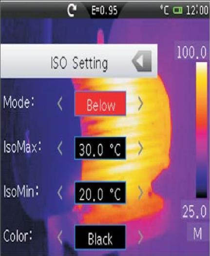 Ana Arayüzde, görüntü ayarı için menüyü açmak için "Colorbar min temperature" ve "Colorbar max temperature" veya "Image Mode" değerlerine basın.