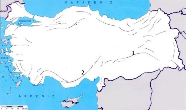 15- Aşağıdaki harita üzerinde 3 numarayla gösterilen dağ sırası aşağıdakilerden hangisidir? 19- Üç dinin kutsal şehri olan Kudüs aşağıdaki ülkelerden hangisinde yer alır?