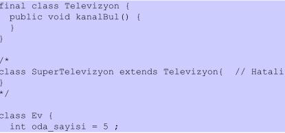 Final Sınıflar Bir sınıfı final yaparak, bu