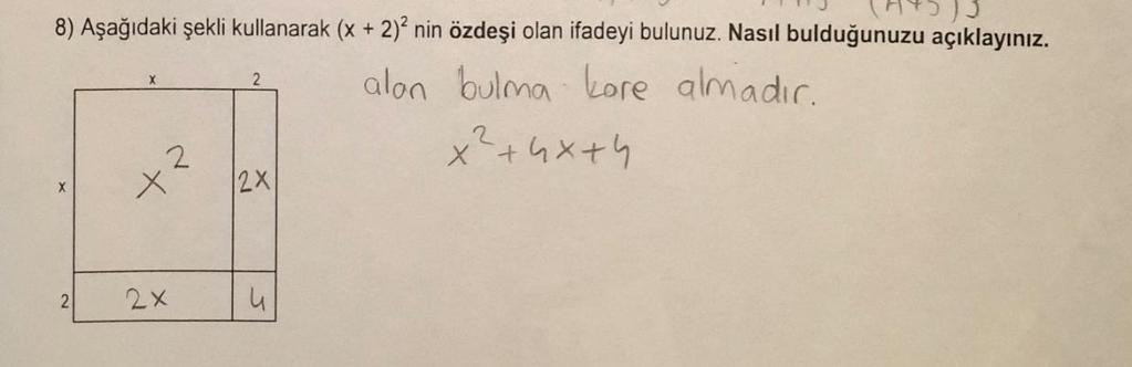 19: Ö17 verdiği cevap. Matematiksel düşünme testinin sembollerin kullanımı alt boyutunda yer alan ikinci soruya Ö7 tarafından verilen yanıt şekil 4.